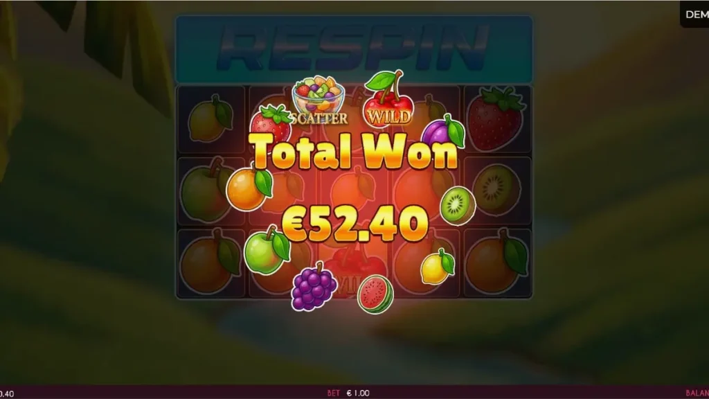 Fruits Madness slot game interface featuring vibrant fruits and carnival theme