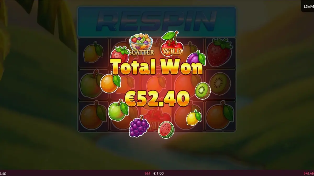 Fruits Madness slot game interface featuring vibrant fruits and carnival theme